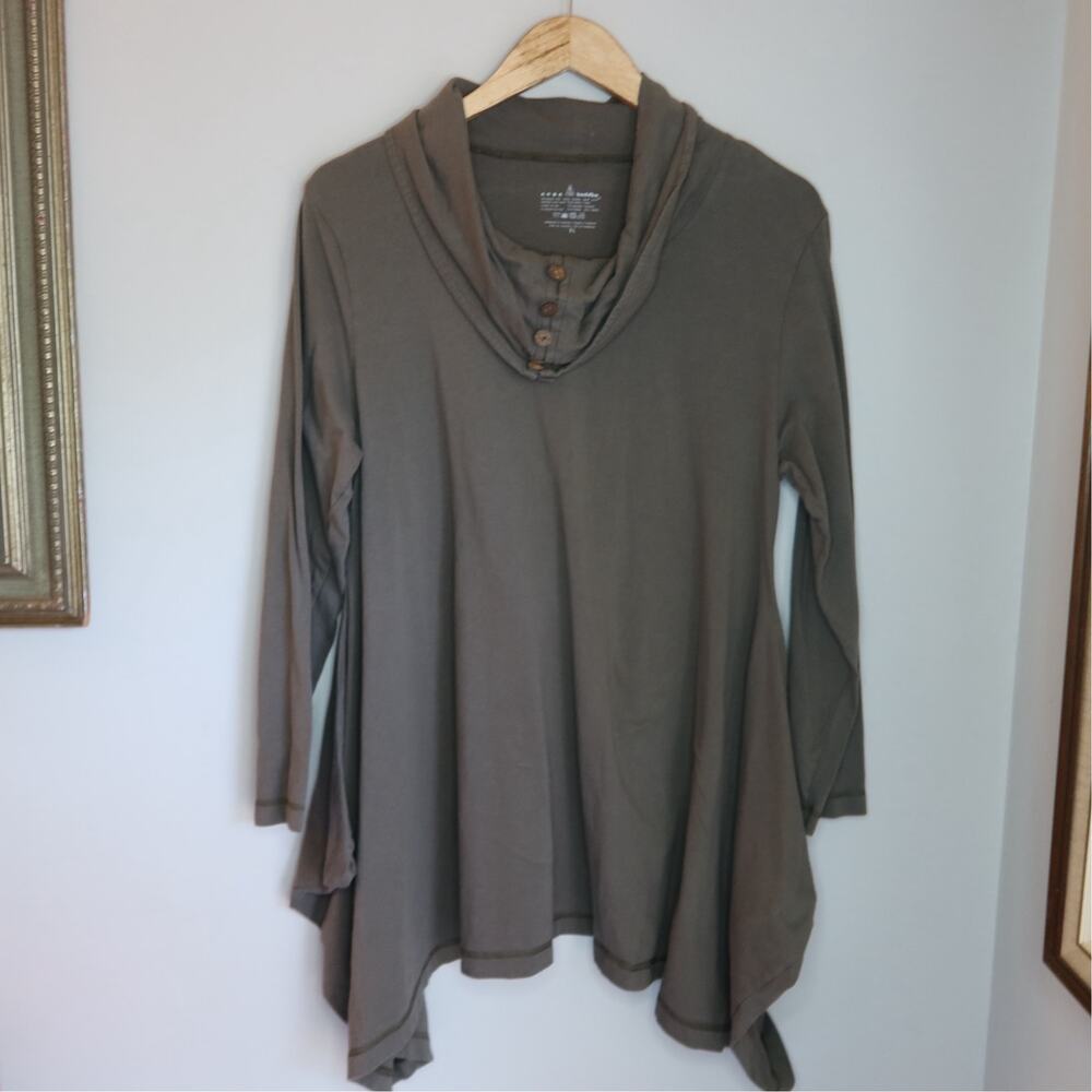 Neon Buddha Olive Green Cowl Neck Asymmetrical Tunic XL